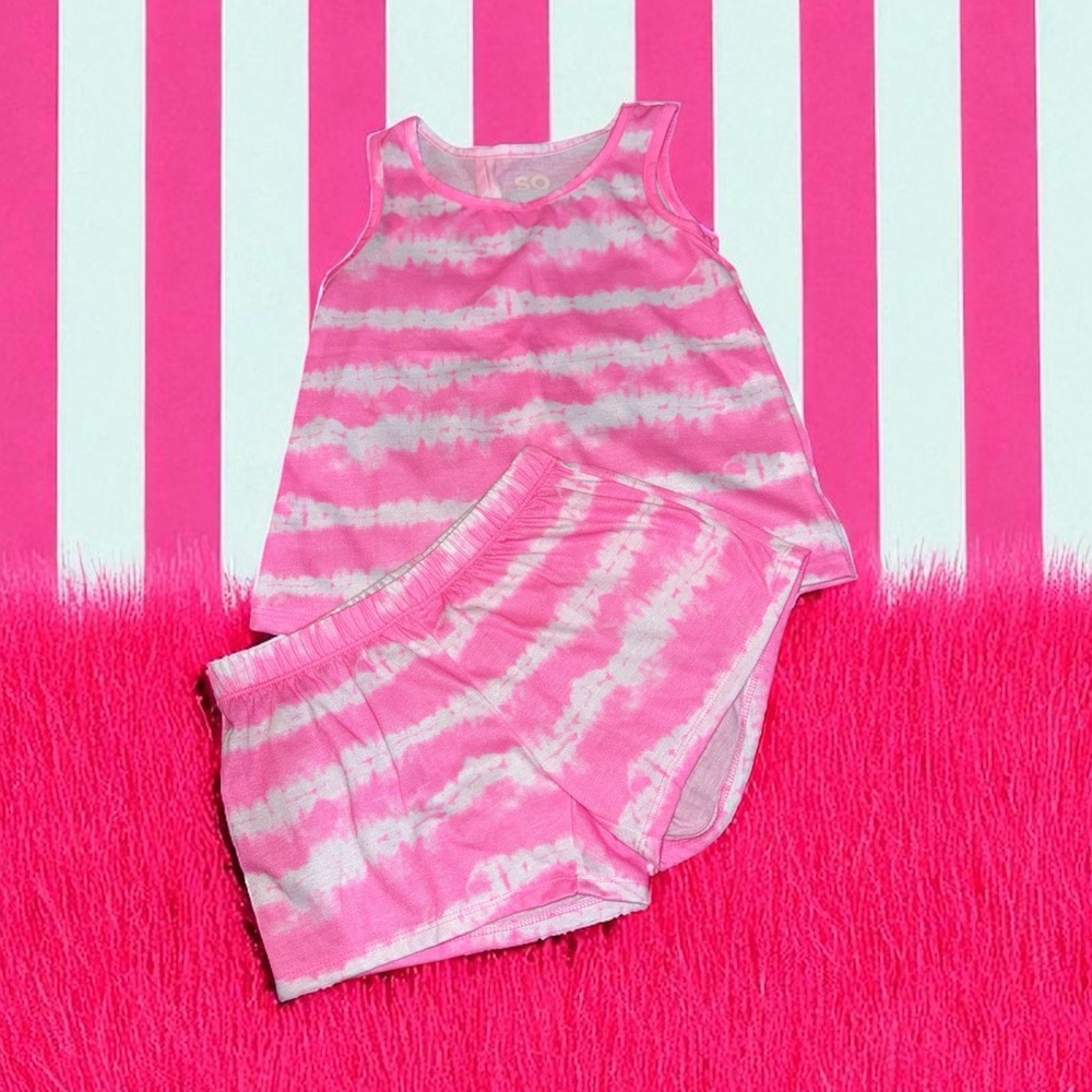 SO Pink and White Tie-Dye Tank and Shorts Set Pajamas XS (6/6X)